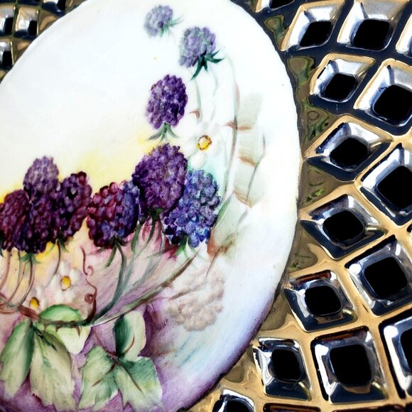 Vintage Hand Painted Collectible Lattice Reticulated Plate with Blackberries - Picture 12 of 12